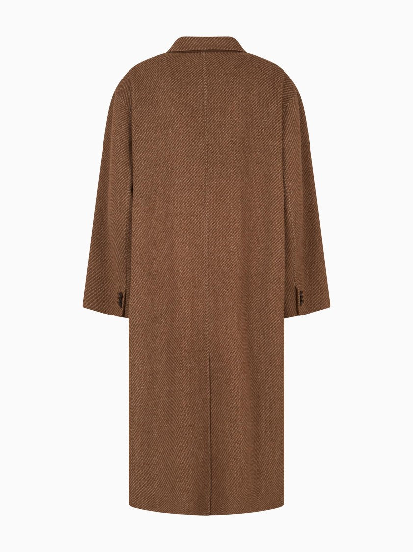 Emporio Armani Camel Double-Breasted Coat With Peak Lapels