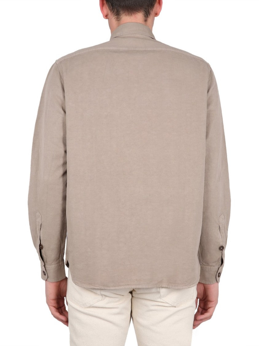 Fay Textured Cotton-Linen Shirt With Classic Collar