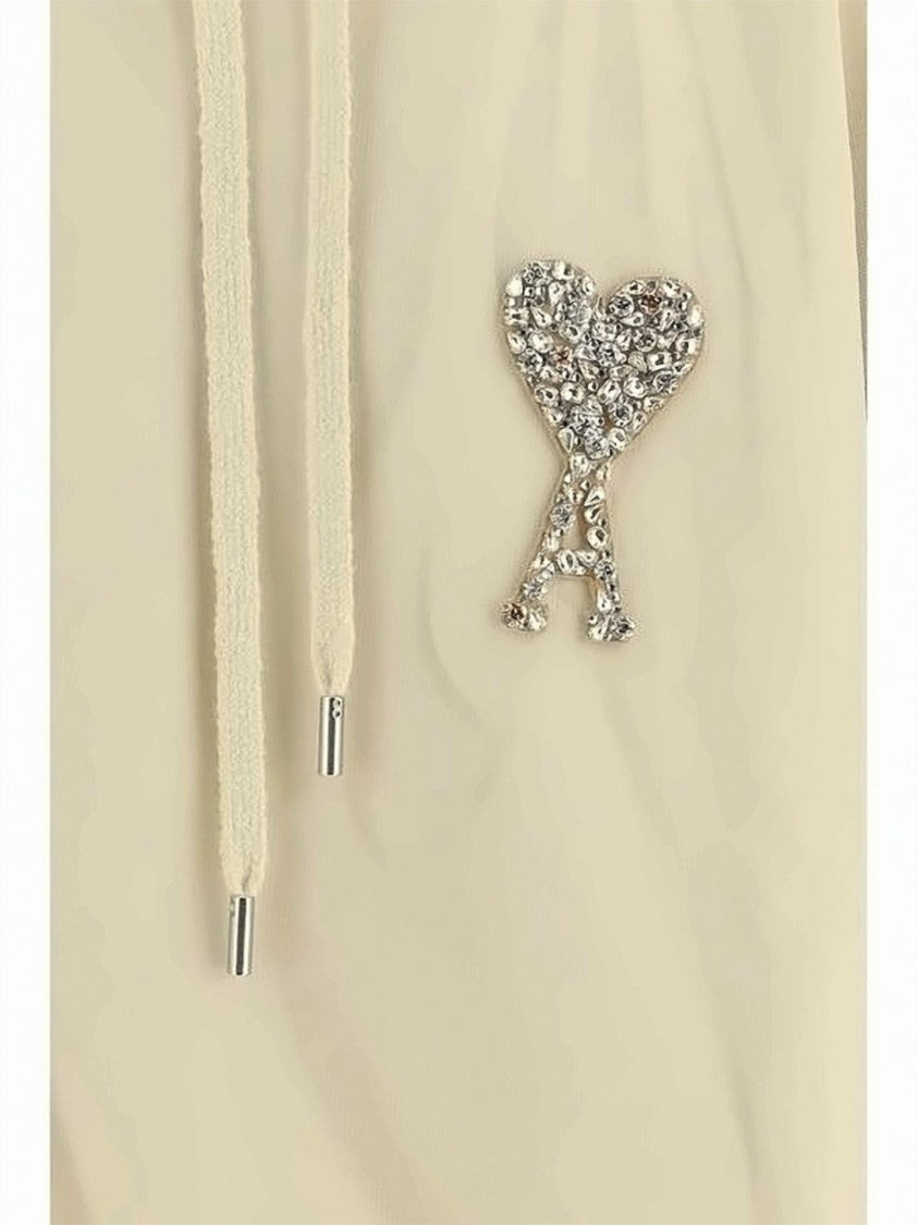 Ami Paris Cropped Relaxed-Fit Hoodie With Embellished Heart Logo