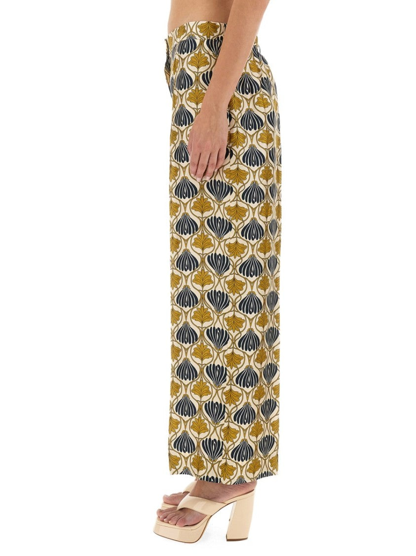 Max Mara Wide Straight-Leg Silk Pants With Abstract Floral Pattern