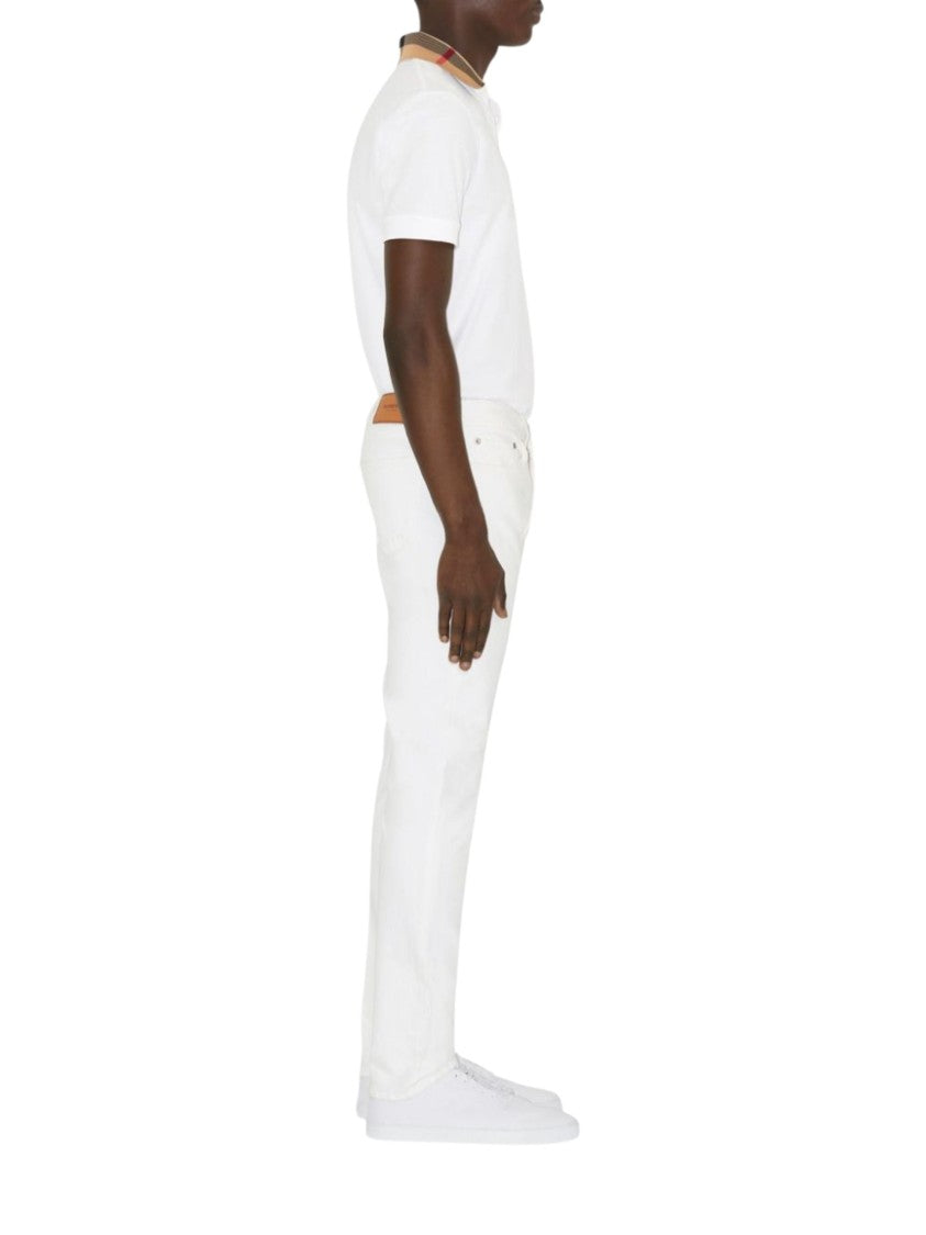 Burberry White Vintage Check Collar Cotton Polo Shirt