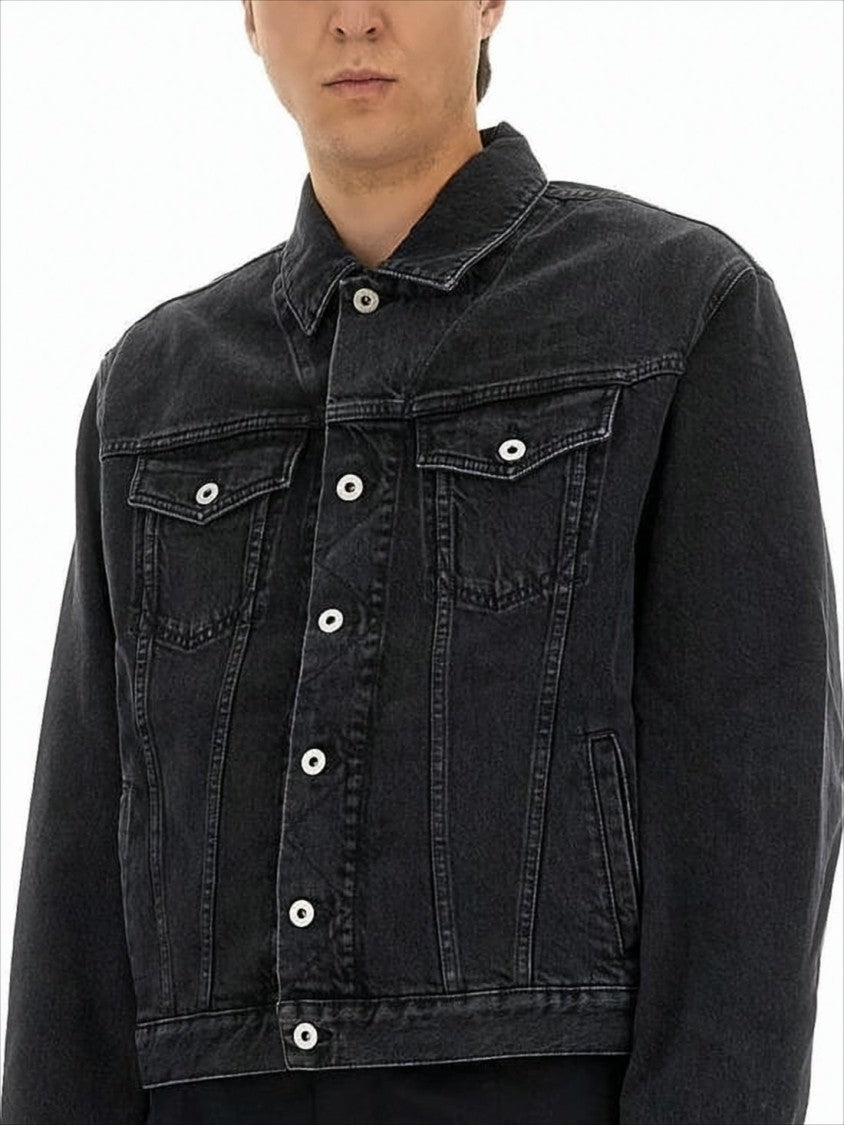 Kenzo Black Denim Jacket With Silver-Tone Hardware And Floral Embroidery