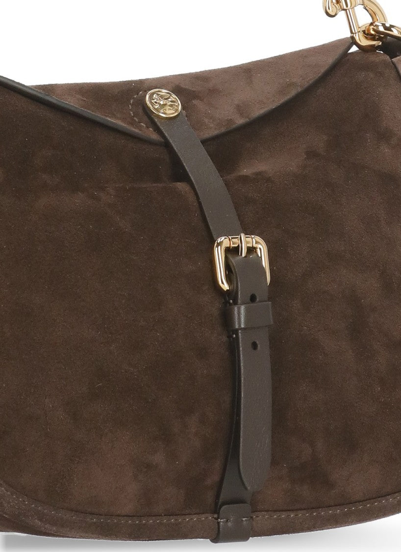 Etro Curved Suede Leather Shoulder Bag With Gold-Tone Accents