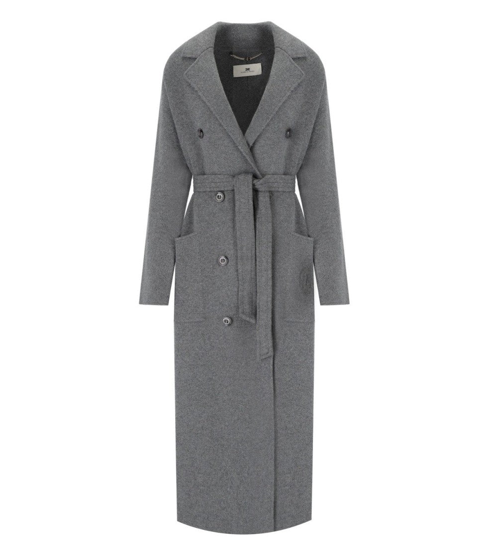 Elisabetta Franchi Steel Melange Belted Coat