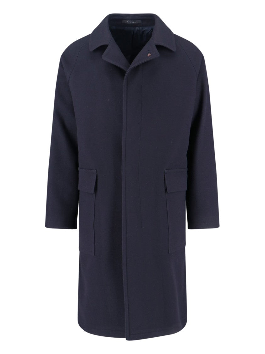 Tagliatore Blue Jacket With Classic Collar And Concealed Button Placket