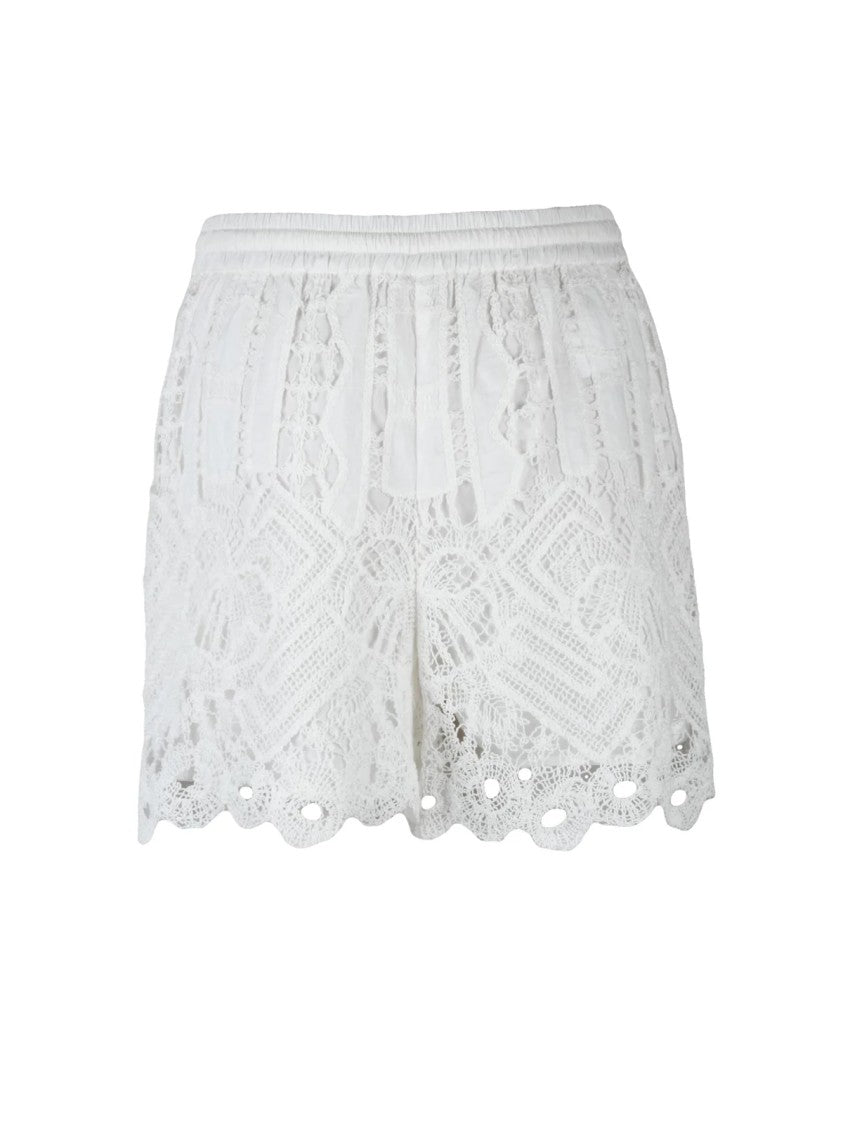 Pinko White Cotton Nylon Embroidered Shorts