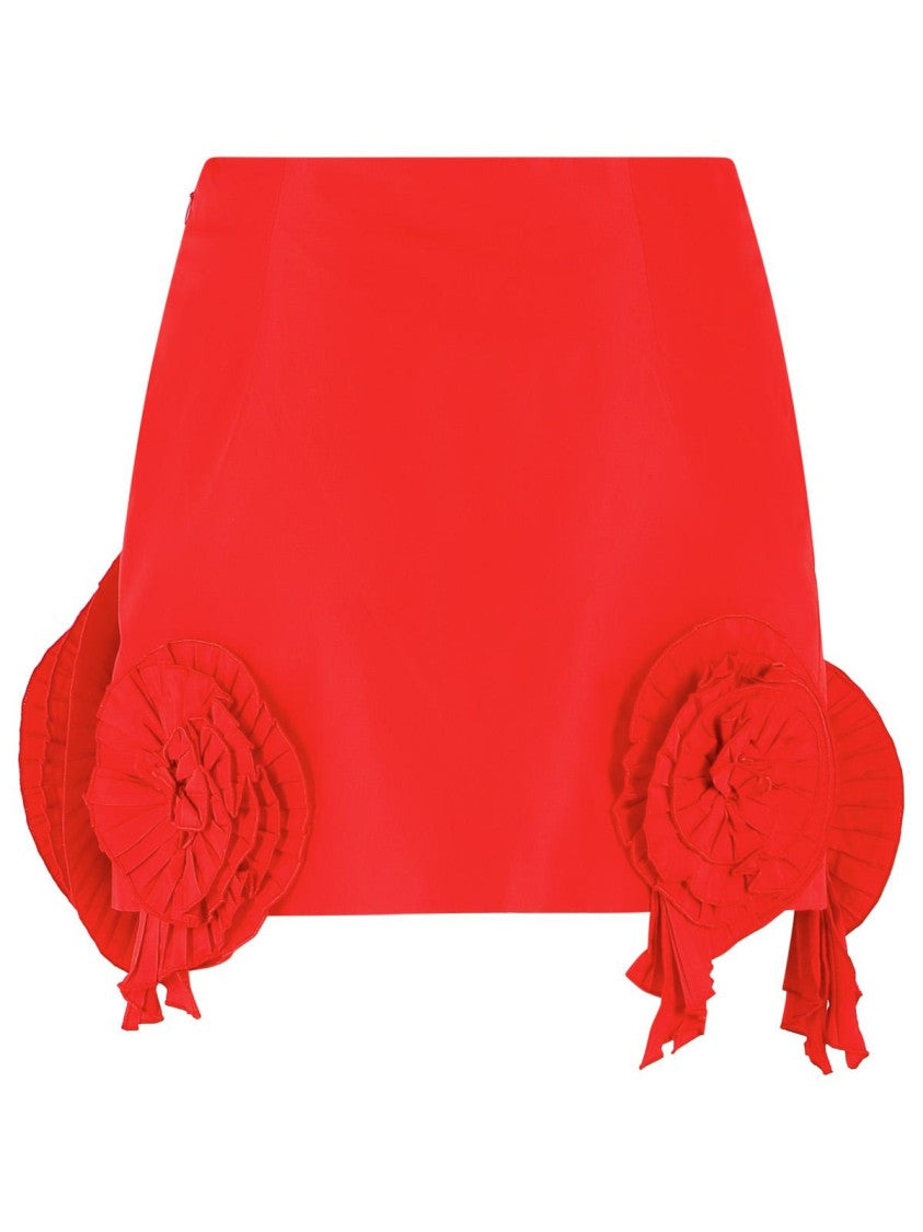 Blumarine Mini Taffeta Skirt With Pleated 3D Rose Appliqués