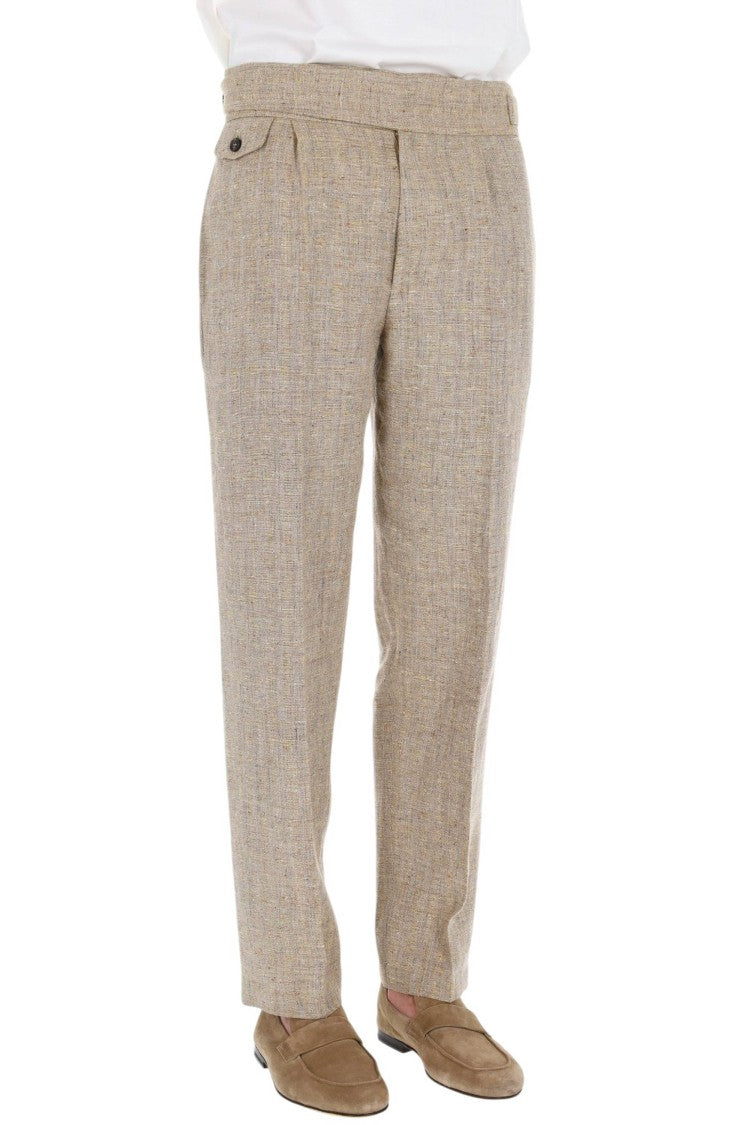 Ballantyne Linen-Silk Banded Waist Straight-Leg Pants