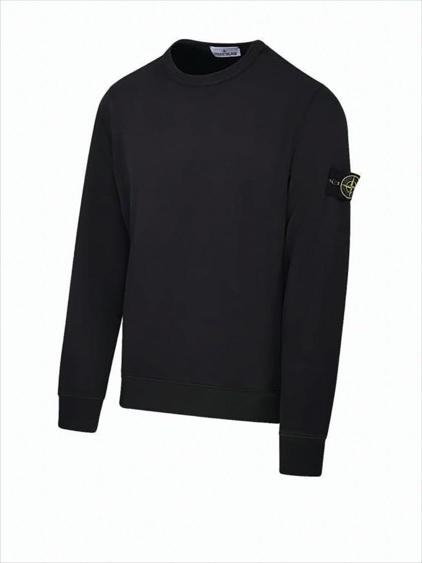 Stone Island Minimalist Long-Sleeve Black Sweatshirt With Ribbed Cuffs