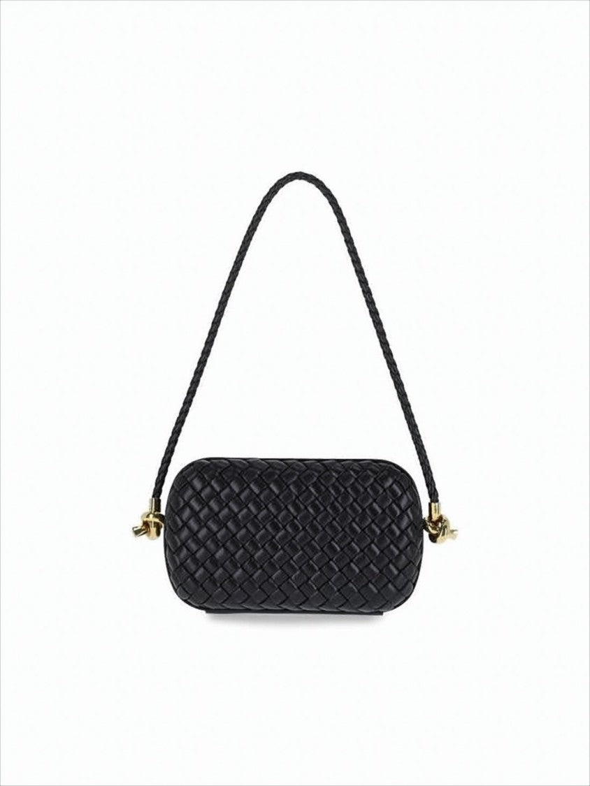 Bottega Veneta Woven Texture Shoulder Bag With Braided Strap And Gold-Tone Hardware