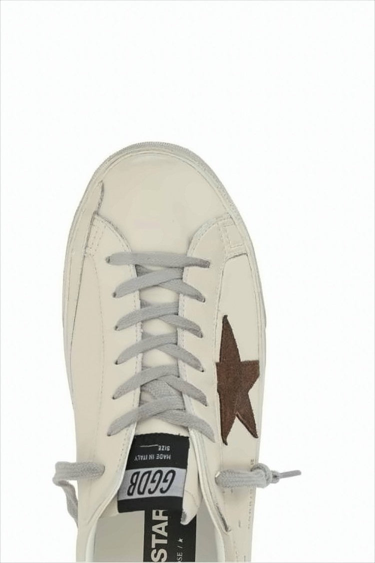 Golden Goose Distressed White Calf Leather Sneakers With Dark Brown Star Emblem