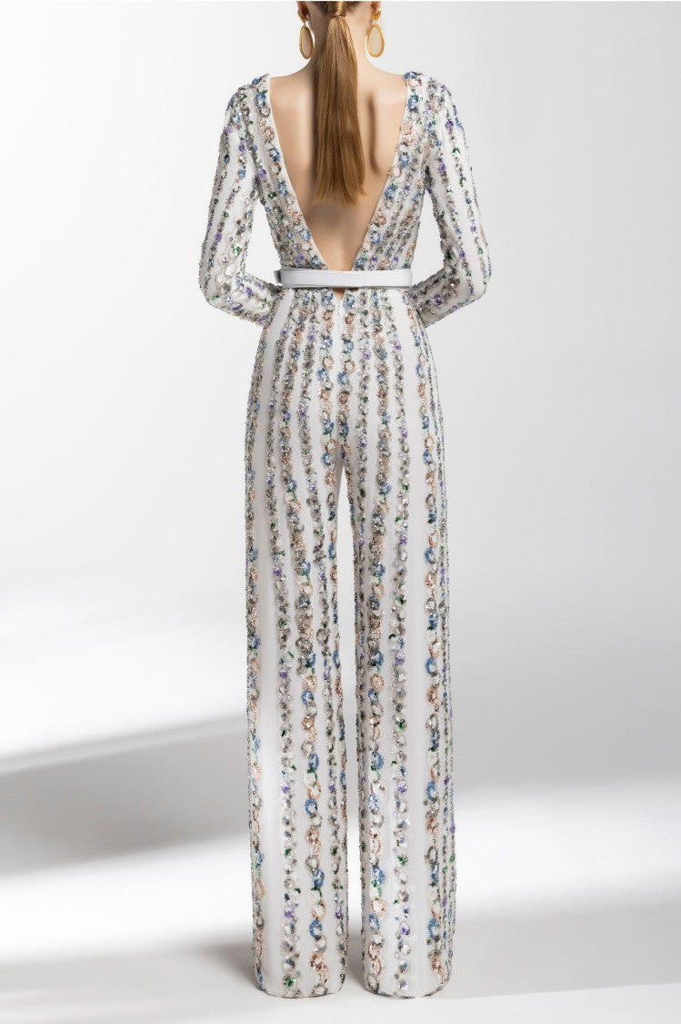 Saiid Kobeisy Canton Crepe Beaded Jumpsuit With A Wrapped Top