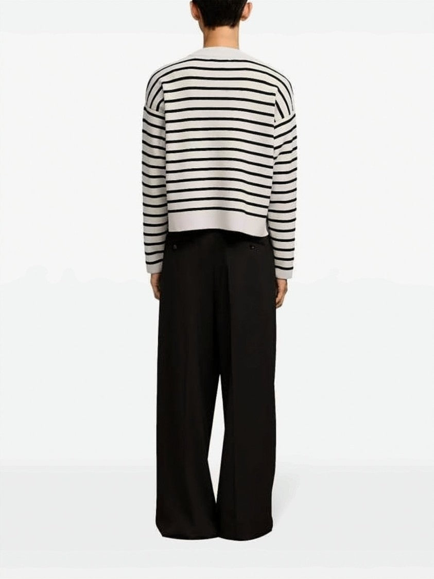 Ami Paris Cropped Striped Sweater With Crew Neckline And Embroidered Detail