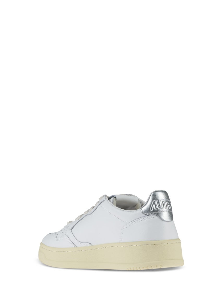Autry Medalist Low-Top White/Silver Metallic Leather Sneakers