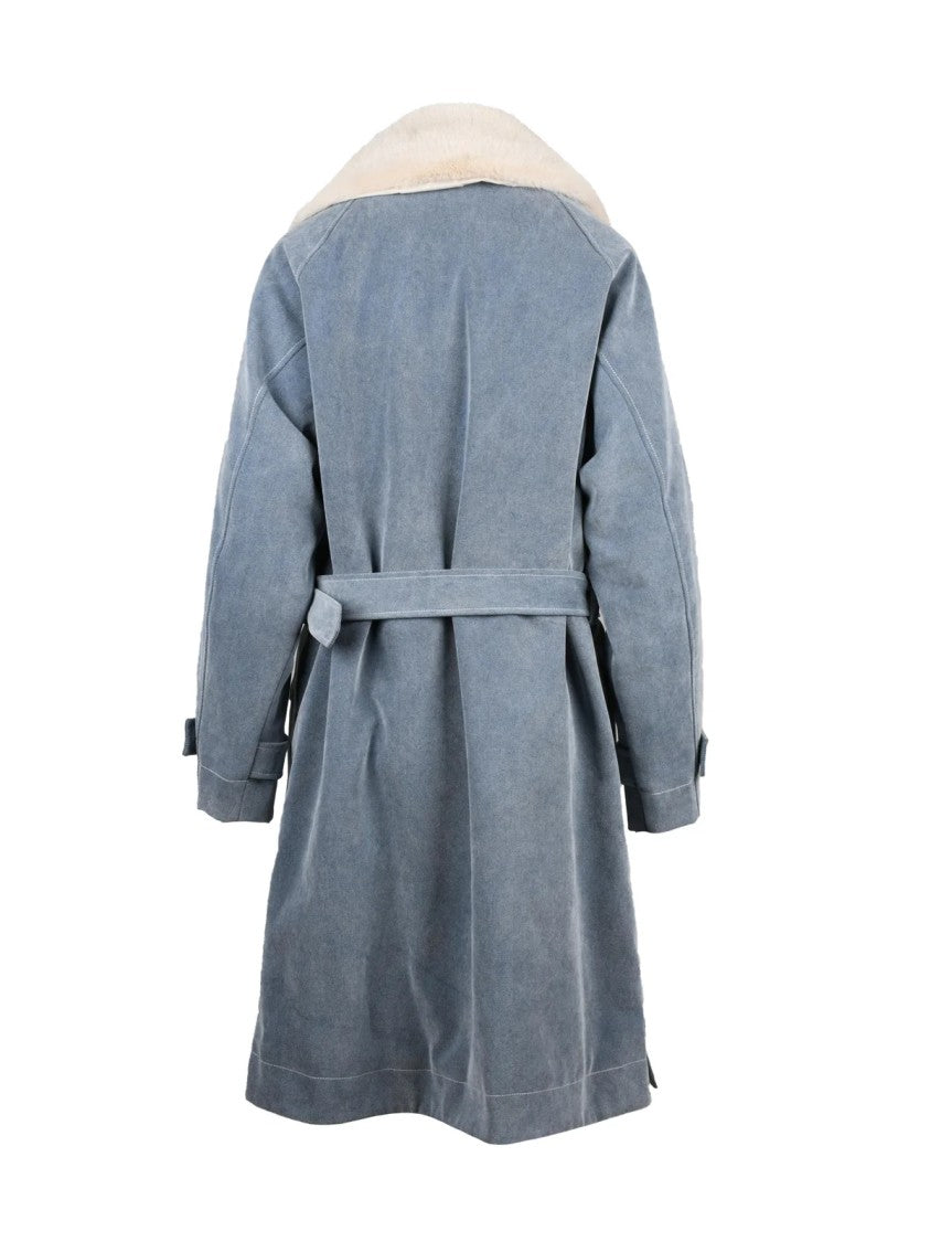 Duno Blue Cotton-Blend Fur Collar Krisia Coat