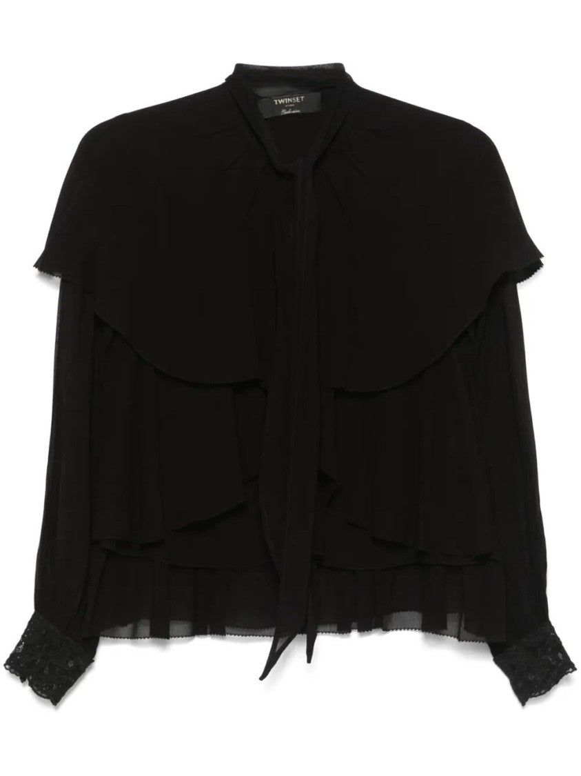 Twin-Set Layered Black Blouse With Ruffled Detailing