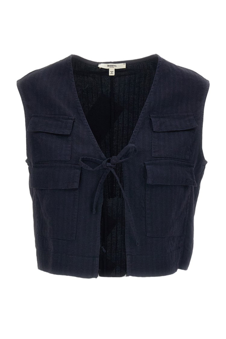 Barena Blue Linen-Blend Herringbone-Effect Gilet