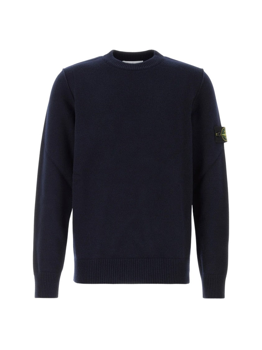 Stone Island Crewneck Sweater With Textured Knit Finish And Logo Patch