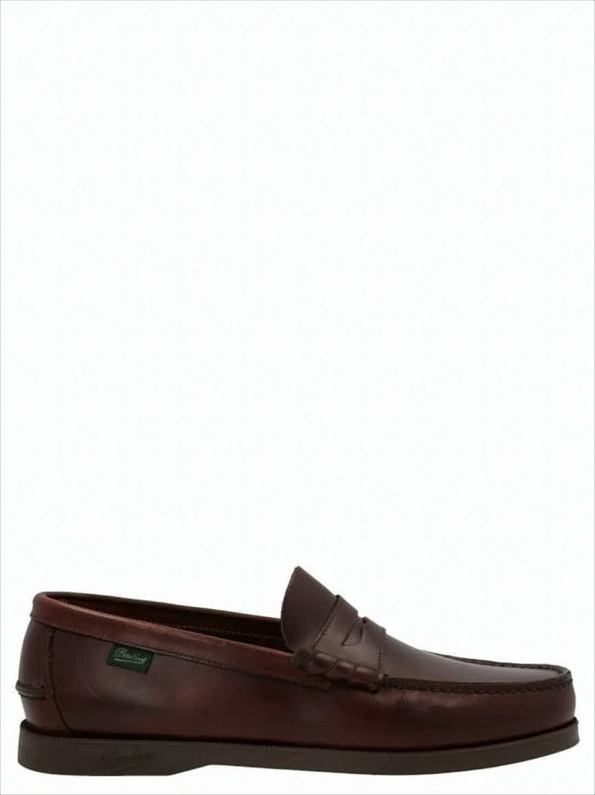 Paraboot Brown Leather Loafers With Penny Strap Detail