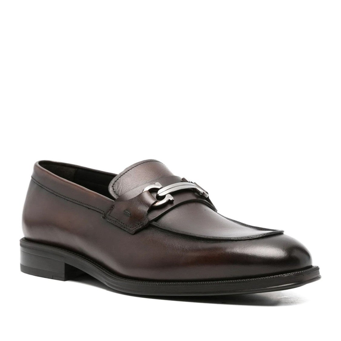 John Harrison Brown Leather Polished Metal Bit Loafers
