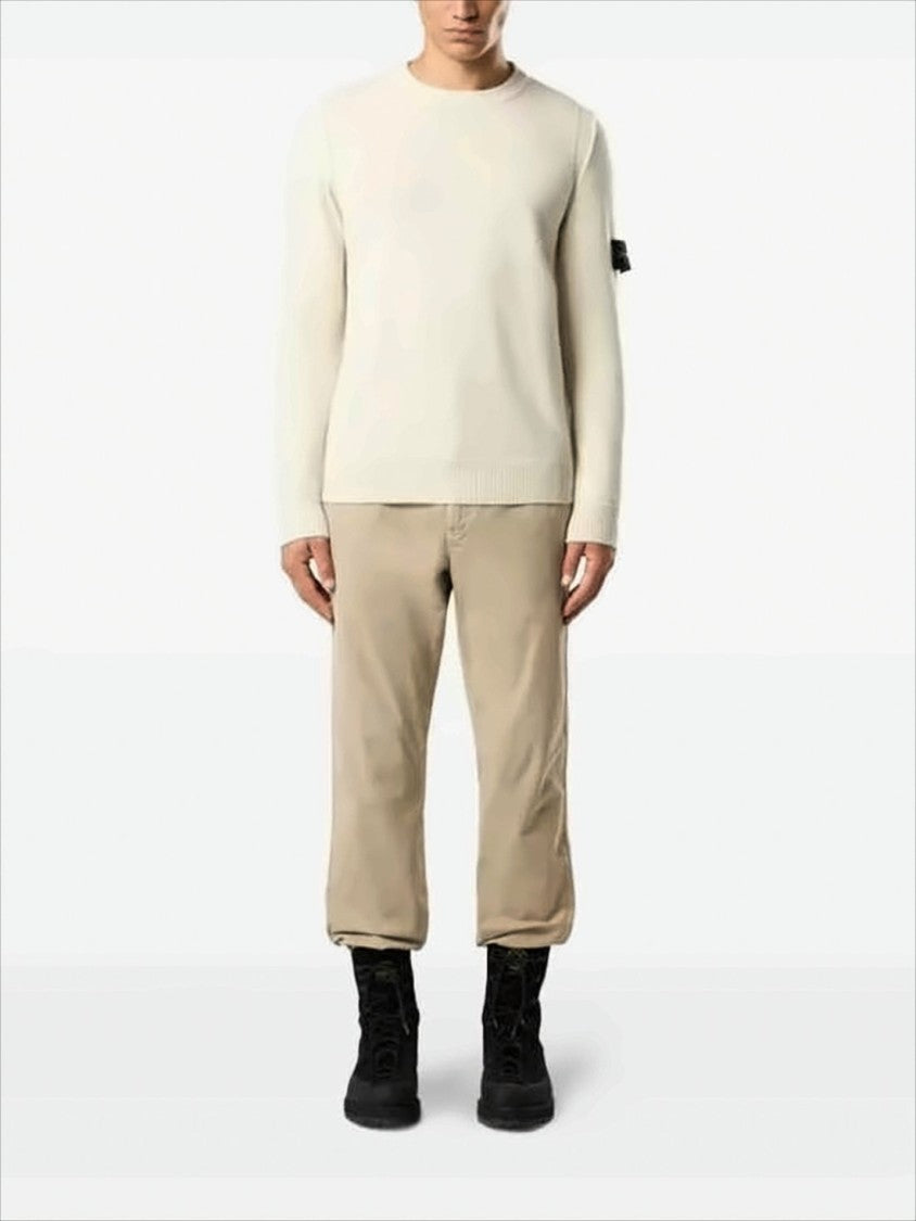 Stone Island Minimalist Wool-Polyamide Blend Sweater With Patch Logo
