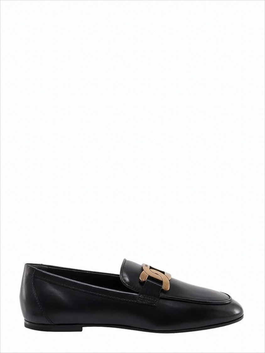 Tod's Sleek Black Leather Loafers With Gold-Tone Embellishment