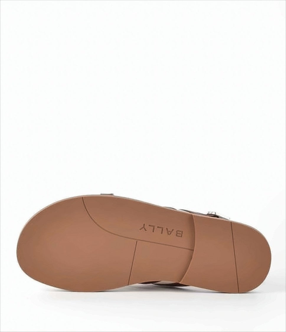 Bally Brown Calfskin Leather Dom Sandals With Crossed Straps