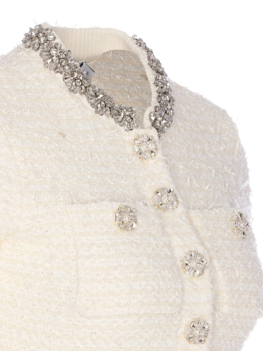 Self-Portrait Fitted White Dress With Decorative Buttons