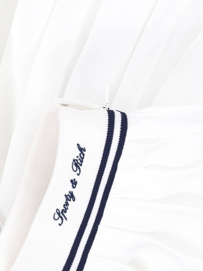 Sporty And Rich Pleated White Mini Skirt With Navy Detail