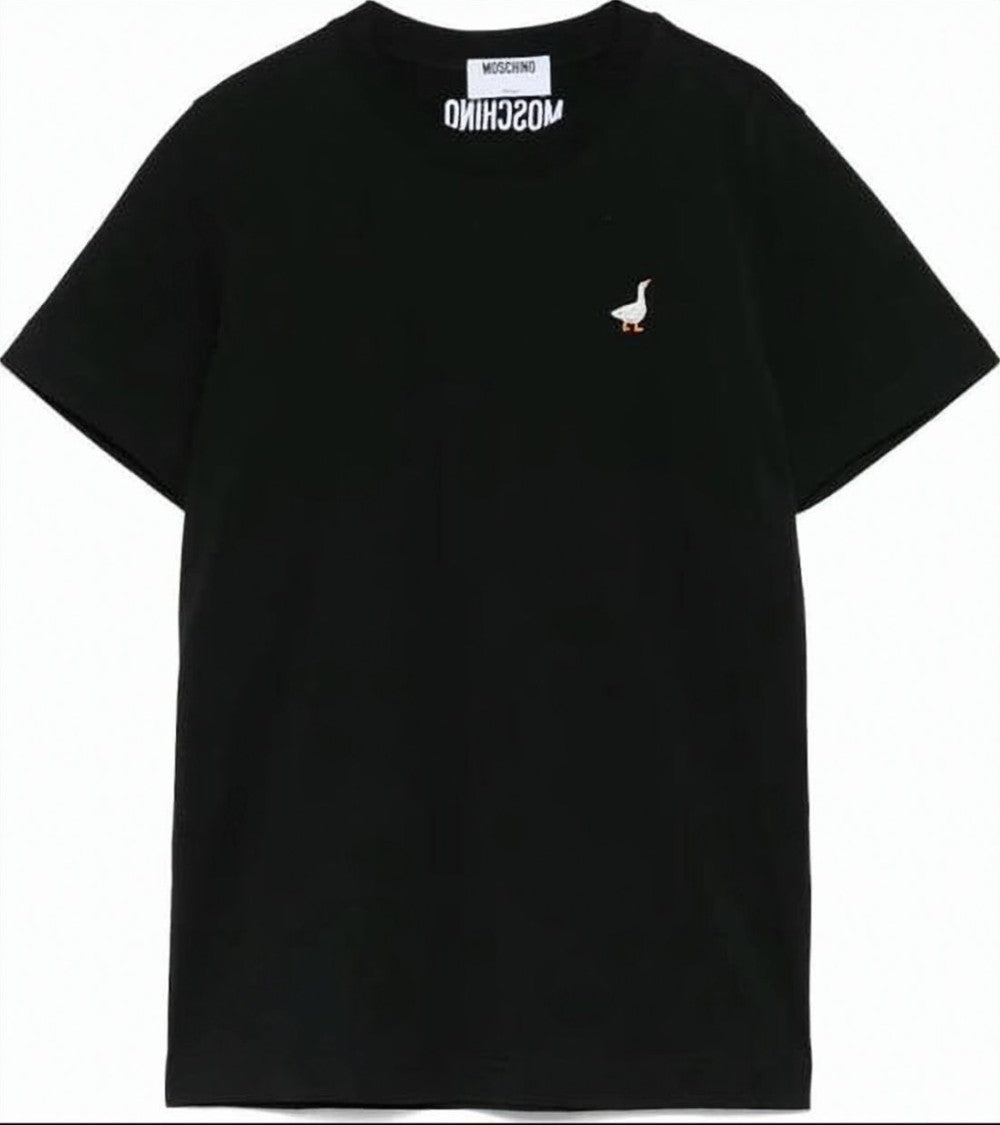 Moschino Black Cotton T-Shirt With Goose Embroidery