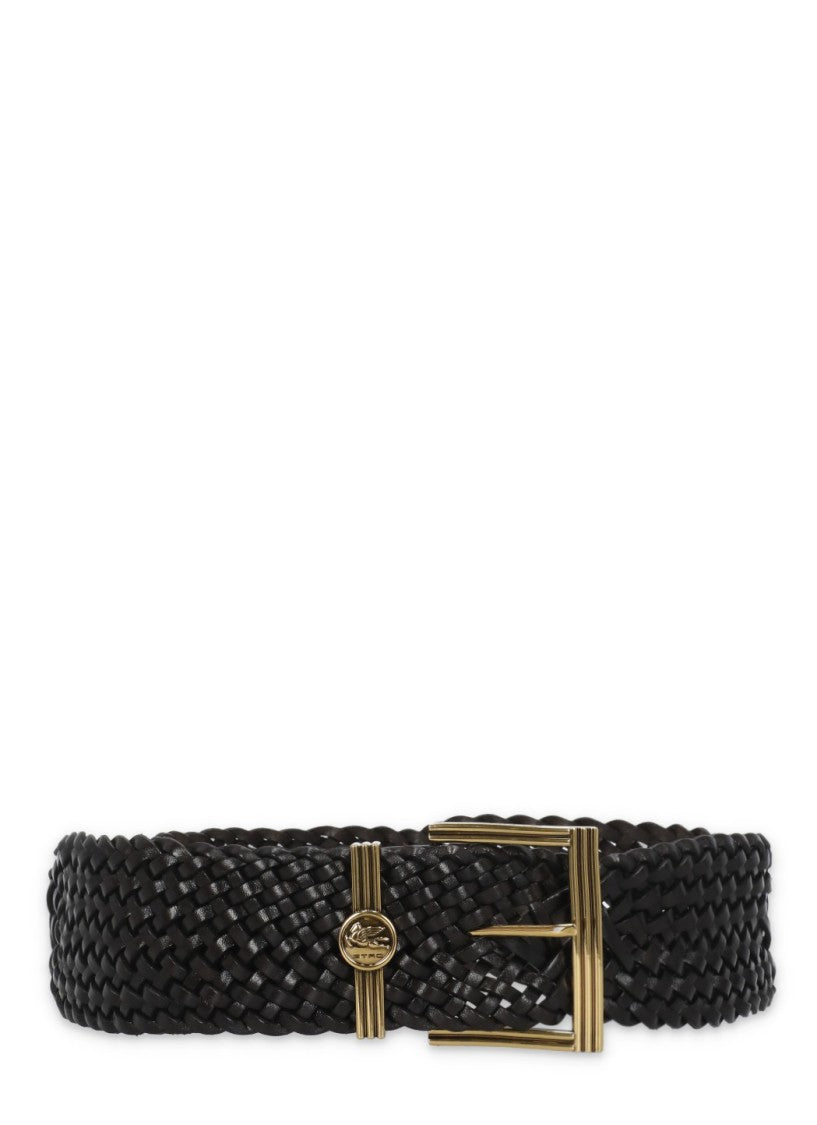 Etro Braided Leather Belt With Decorative Metal Buckle