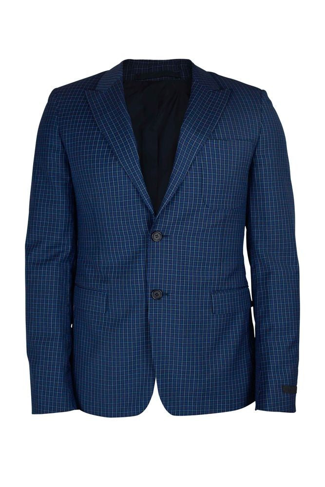 Prada Tailored Blue Wool Jacket With Checkered Pattern