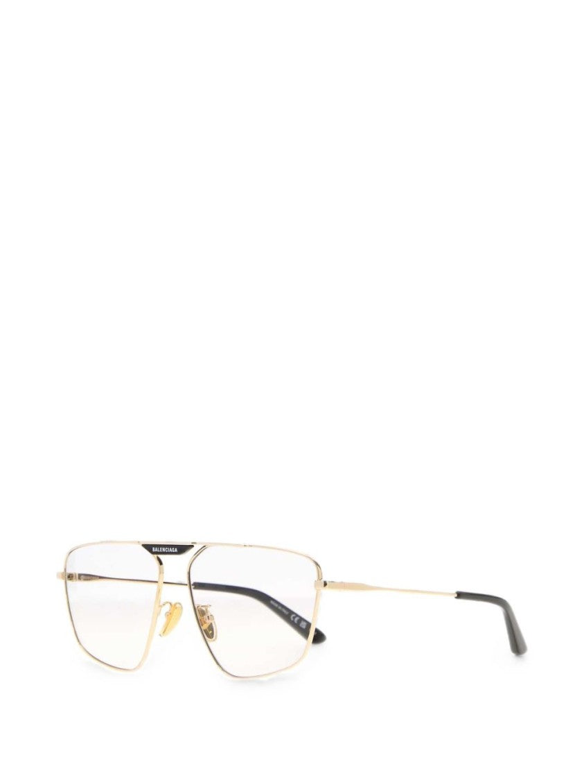 Balenciaga Rectangular Gold Finish Metal Sunglasses