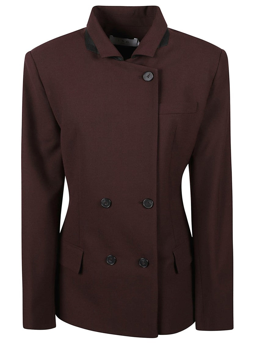 Iro Tailored Deep Burgundy Double-Breasted Jacket With Black Detailing