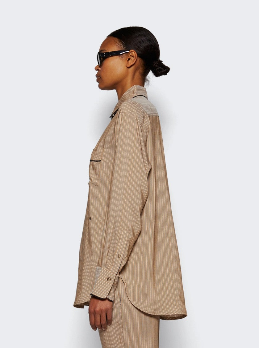 Victoria Beckham Piping Detail Pyjama Shirt Tobacco And Midnight