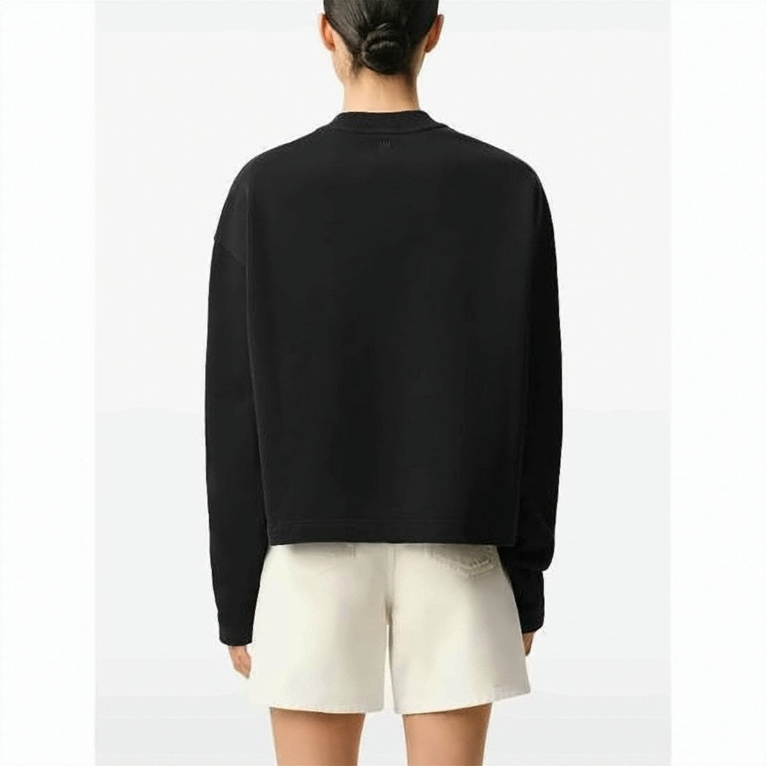 Ami Paris Long-Sleeve Cotton Top With Subtle Embroidery