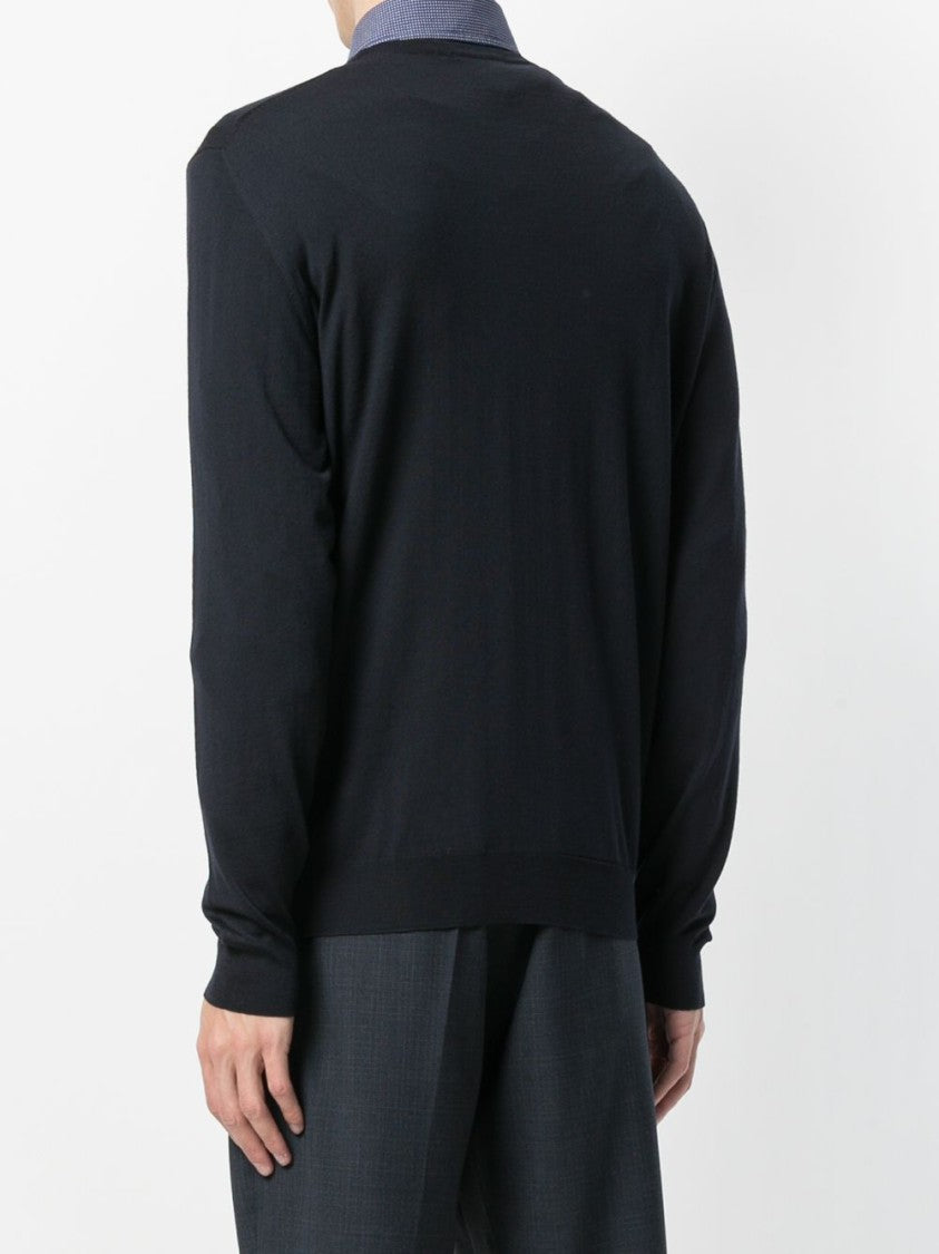 Drumohr Black Fitted Crew Neck Wool Sweater