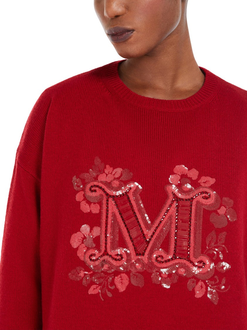 Max Mara Relaxed Fit Red Sweater With Sequin Embellished Logo