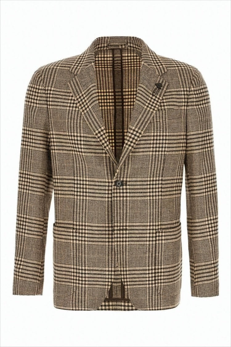 Lardini Tailored Plaid Blazer With Single-Button Closure