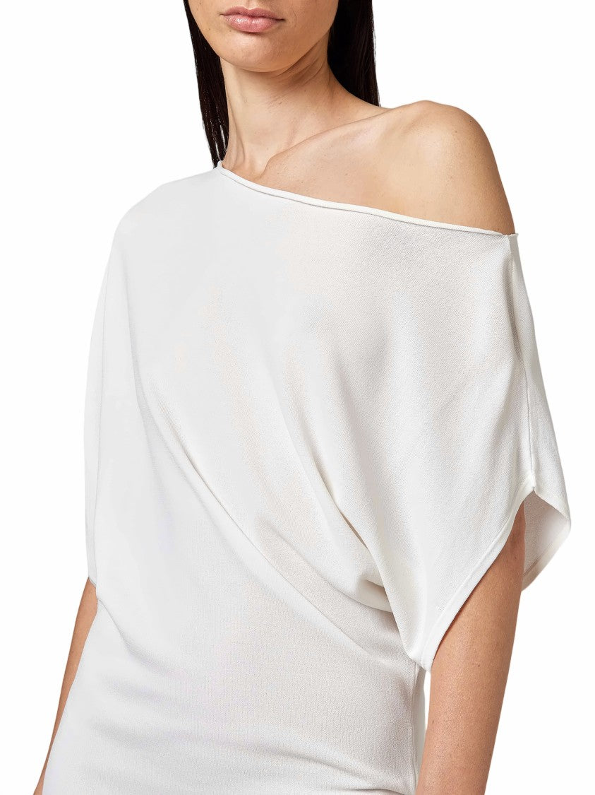 Alpha Studio Asymmetrical Ruched Side Viscose Midi Dress
