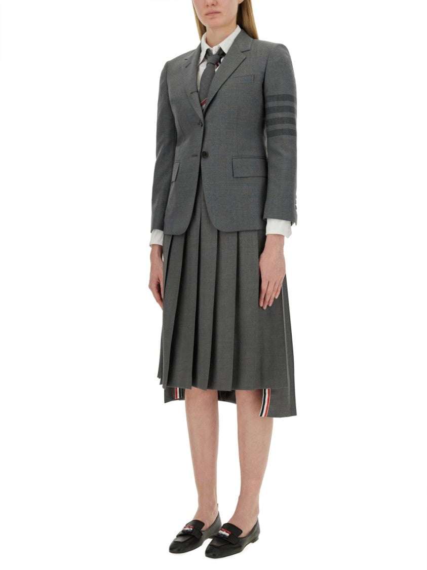 Thom Browne Pleated Grey Midi Skirt With High-Low Hem