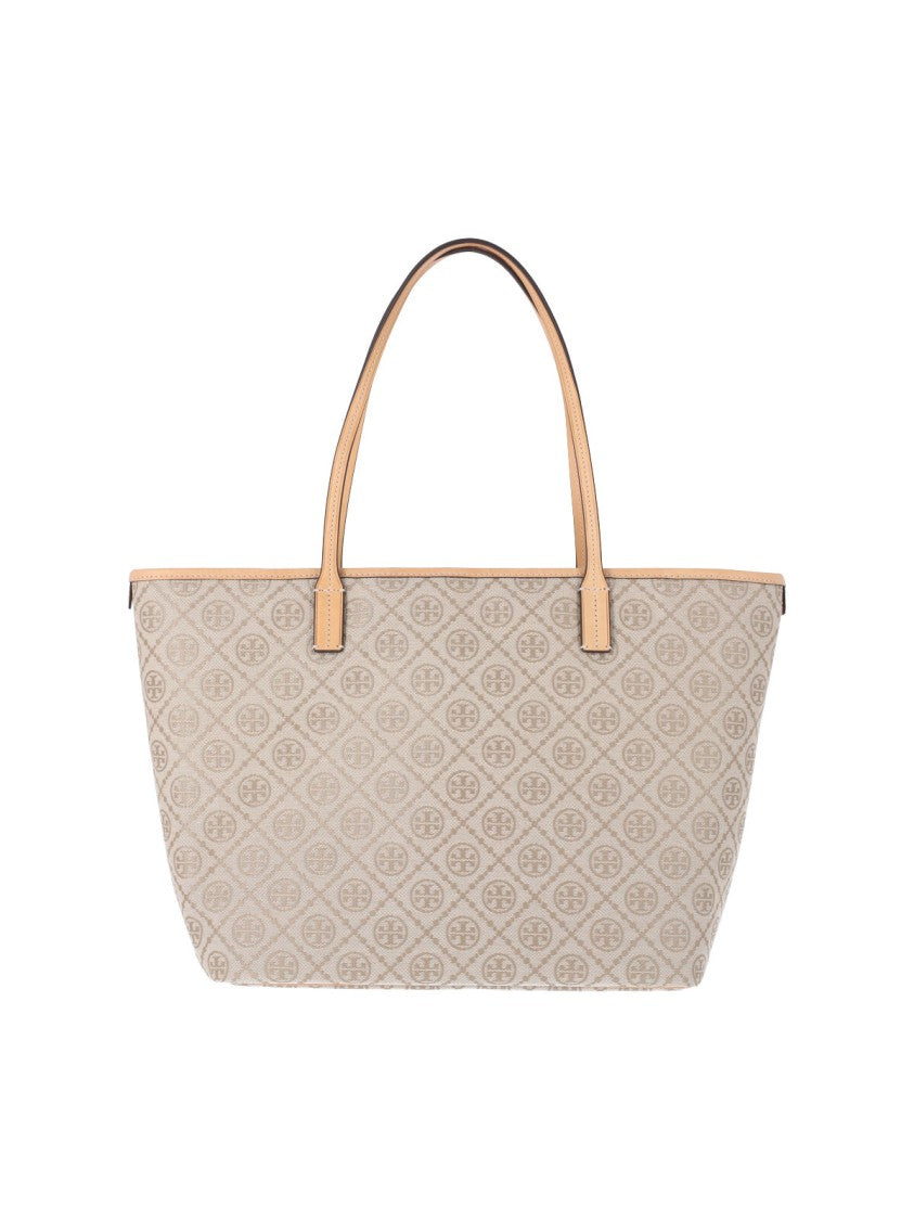 Tory Burch White T Monogram Canvas Tote Bag