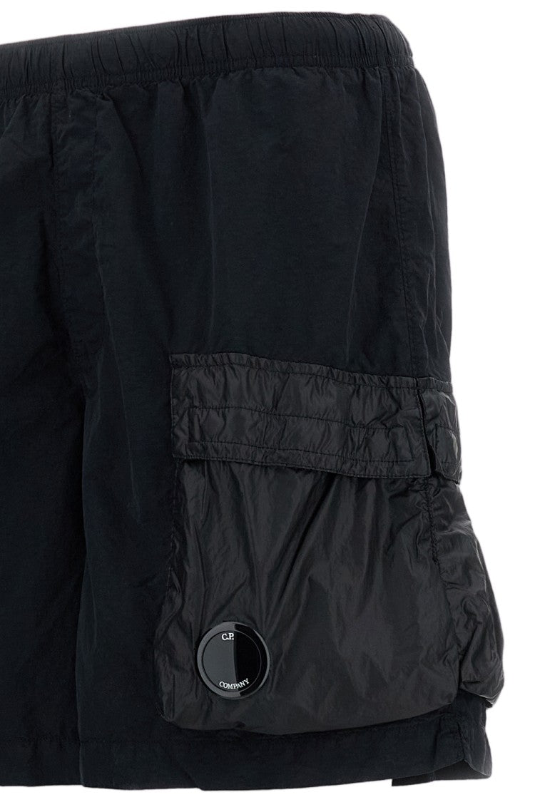 C.P. Company Crinkled Nylon Swim Shorts With Cargo Pockets And Iconic Lens Detail