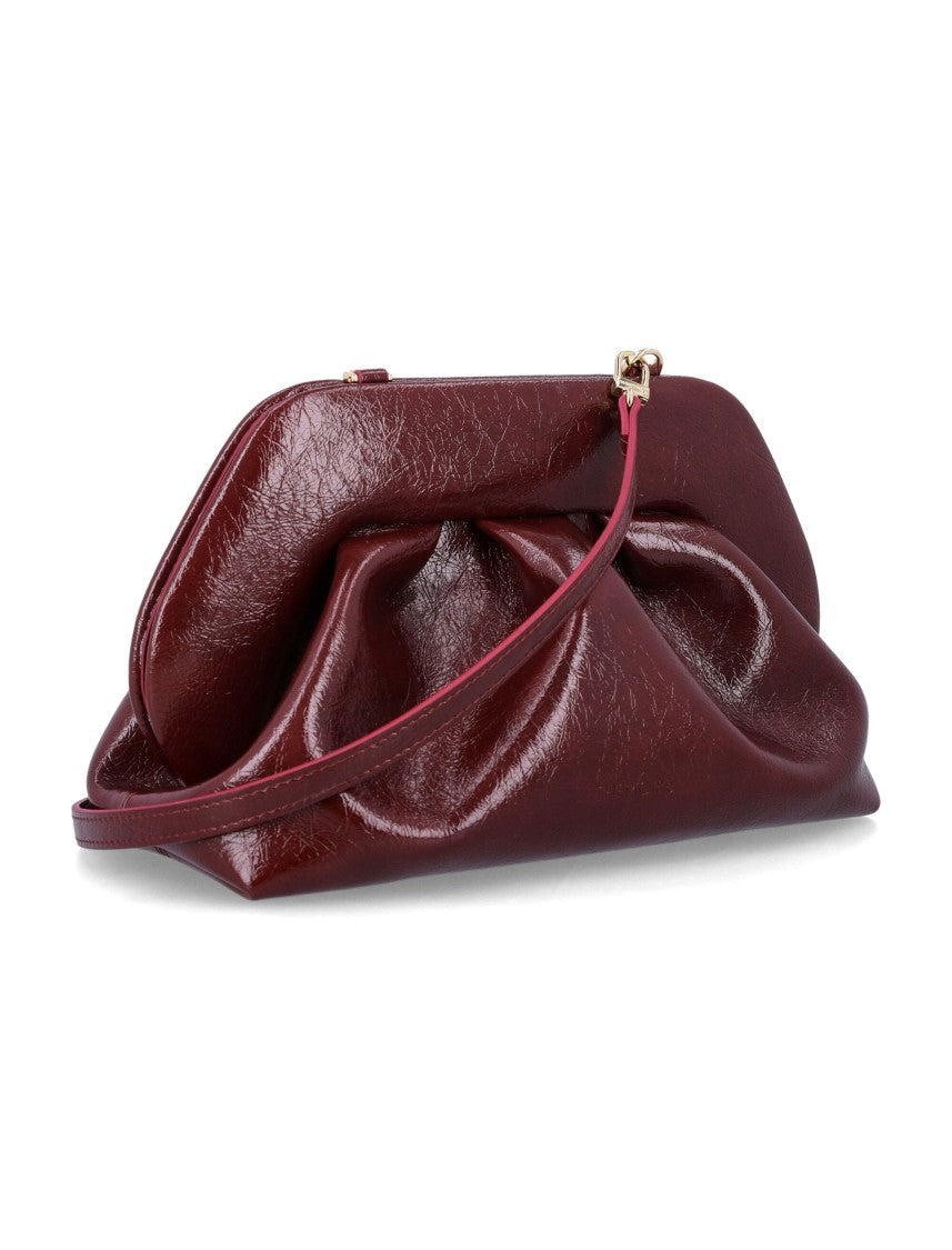 Themoirè Gathered Ruched Burgundy Clutch Bag With Gold-Tone Hardware