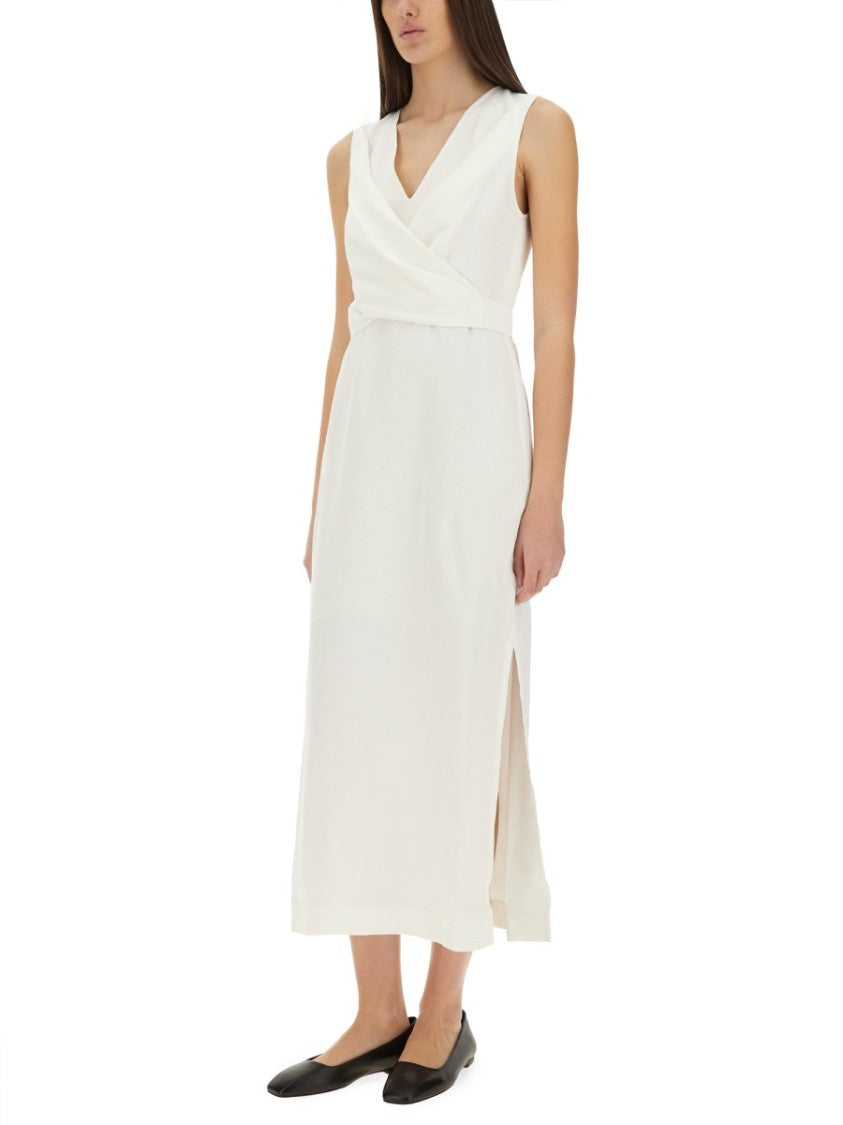 Brunello Cucinelli Wrap-Effect Maxi Dress With Deep V-Neckline