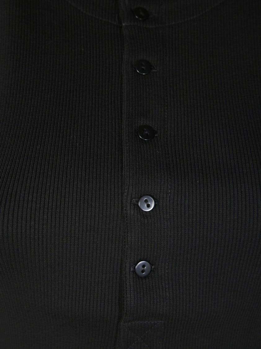 Victoria Beckham Buttoned Placket Henley Top With Fitted Silhouette