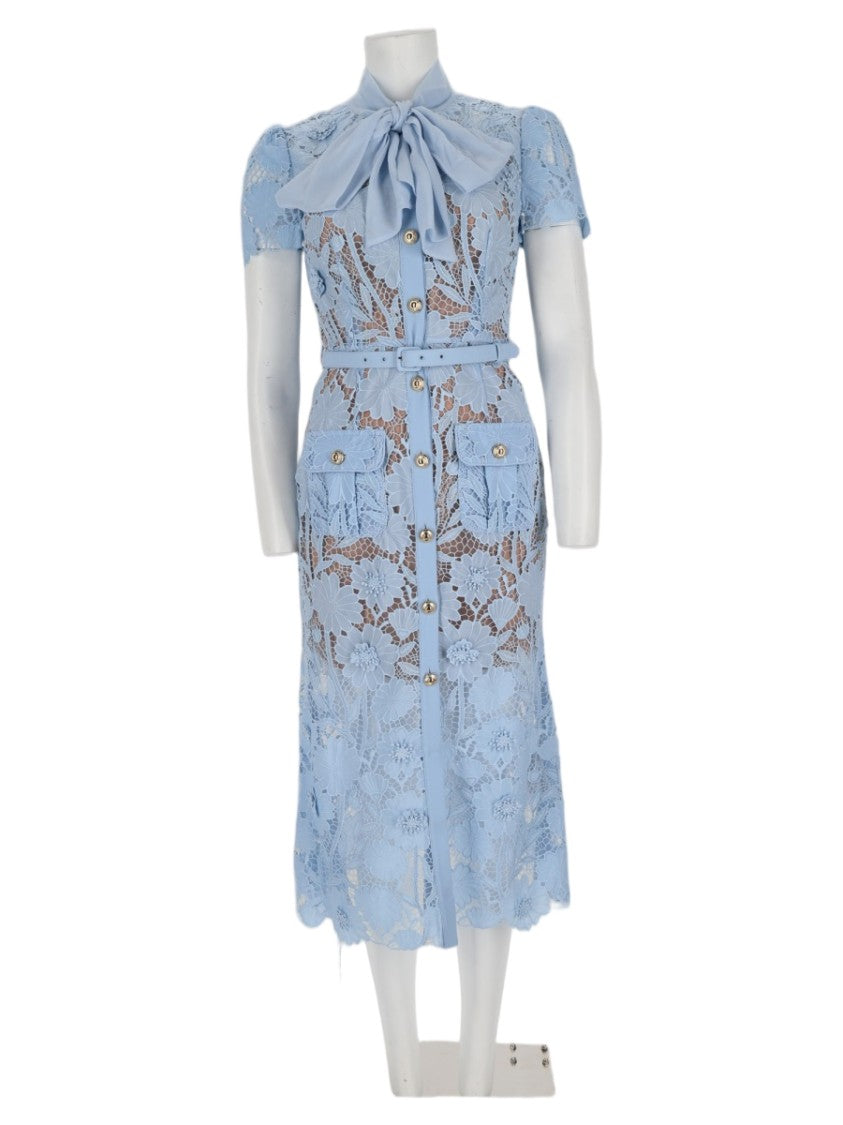 Self-Portrait Fitted Lace Bow Detail Midi Dress