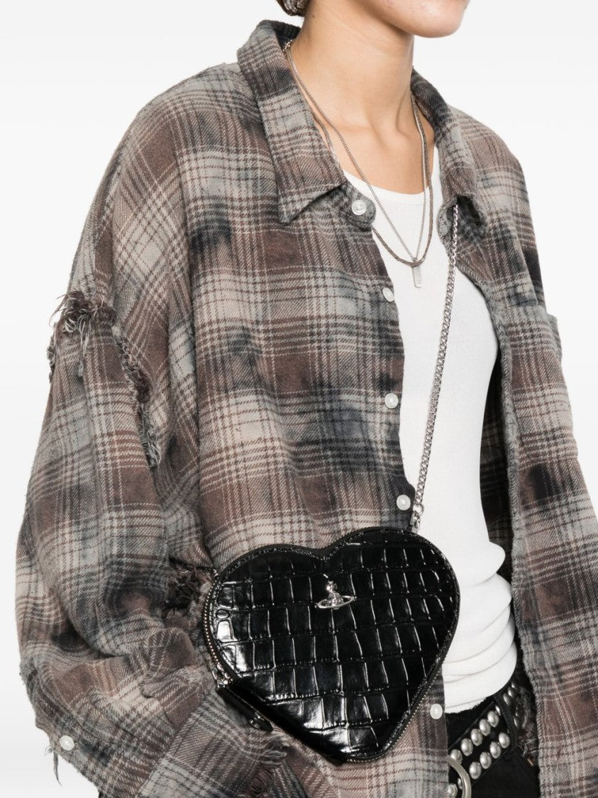 Vivienne Westwood Black Croc Effect Heart Chain Bag