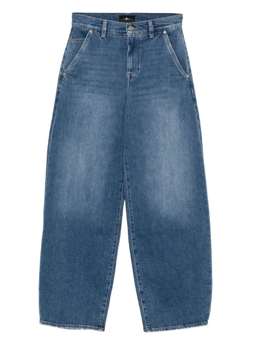 Seven Wide-Leg High-Waisted Denim Jeans With Frayed Hem