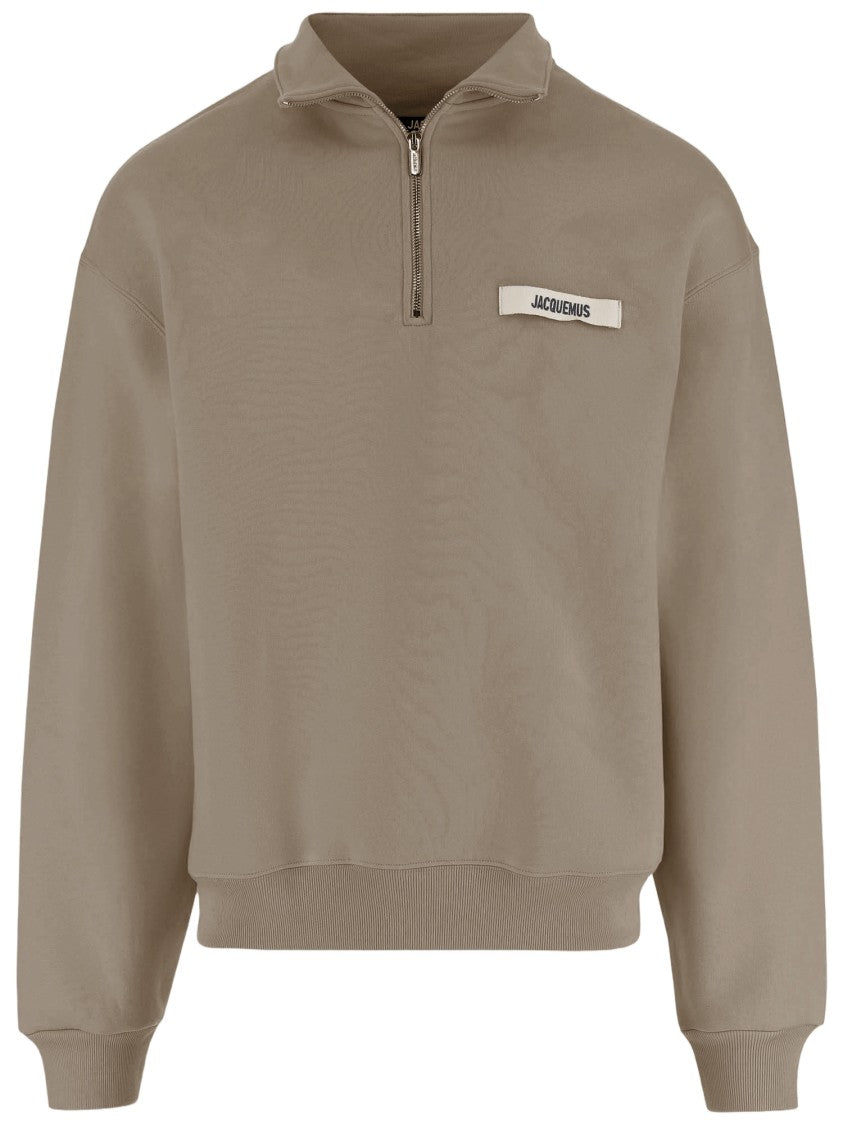 Jacquemus High Collar Dark Beige Cotton Sweatshirt